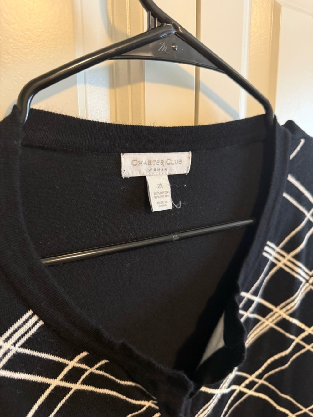 Charter Club Black and White Plaid Button-Front Cardigan - Picture 2 of 3